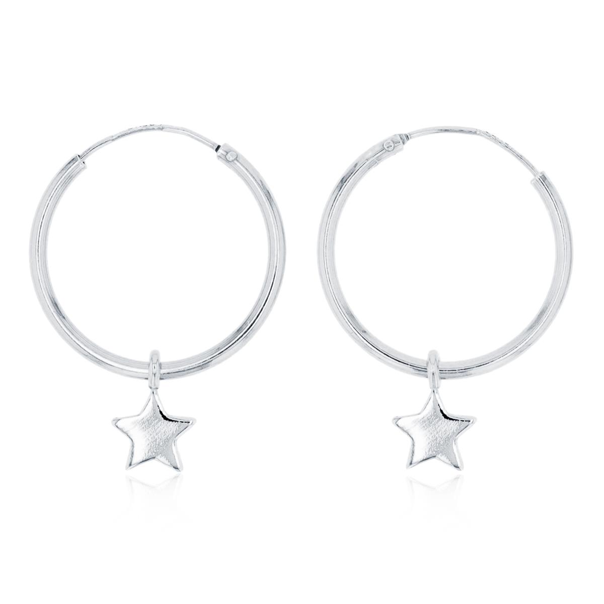 Sterling Silver Rhodium Dangling Star Hoop Earring