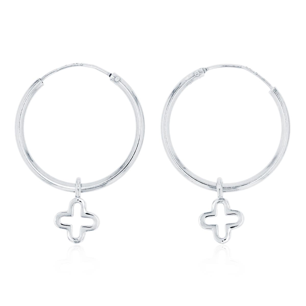 Sterling Silver Silver Plated Dangling Clover Hoop Earring