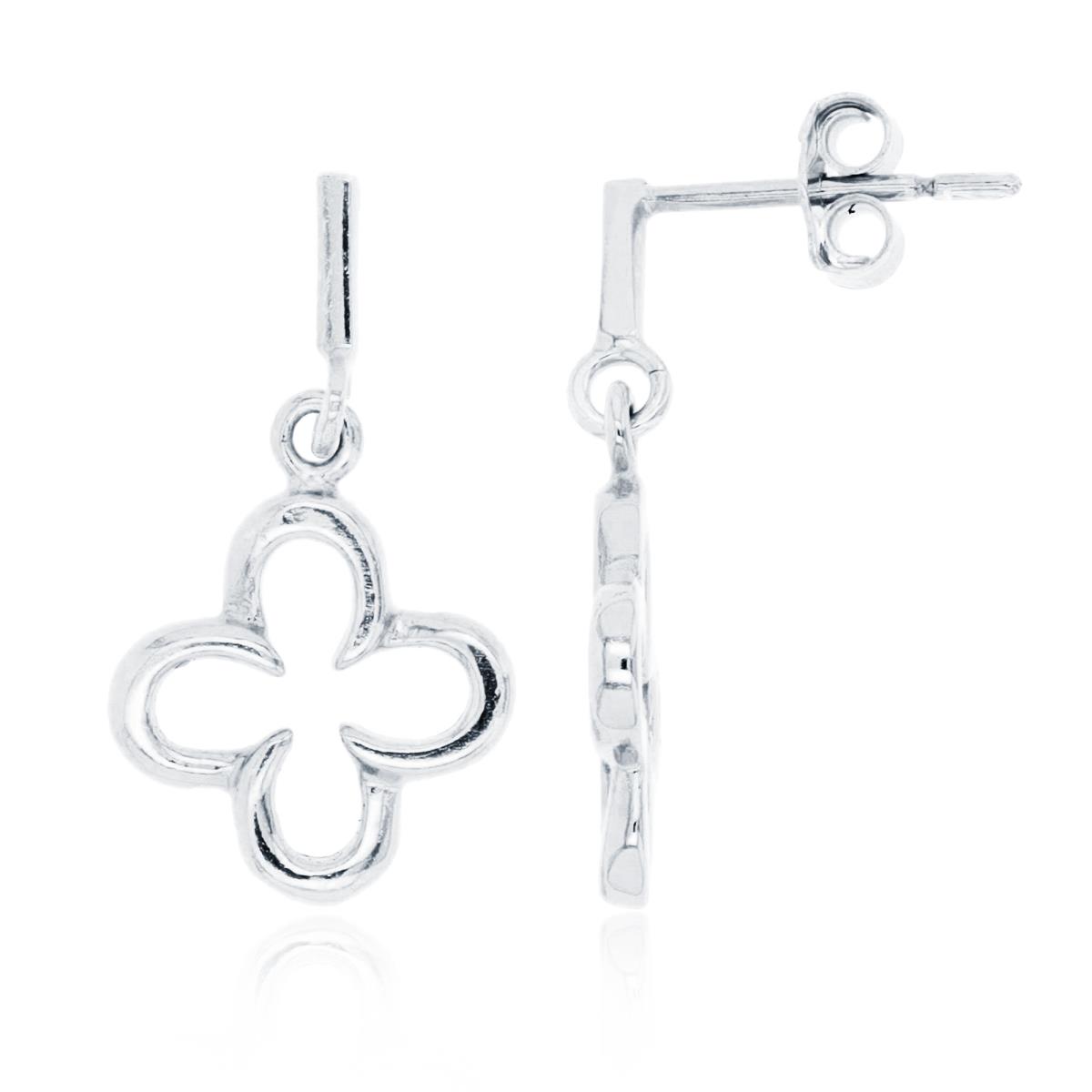 Sterling Silver Silver Plated Dangling Clover Earring