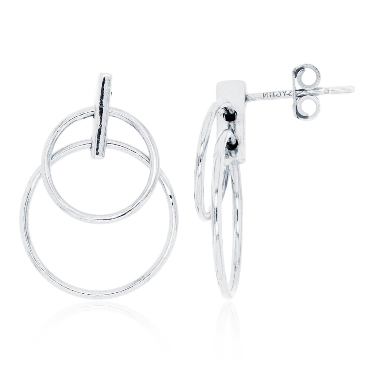 Sterling Silver Silver Plated Double Circle Dangling Earring