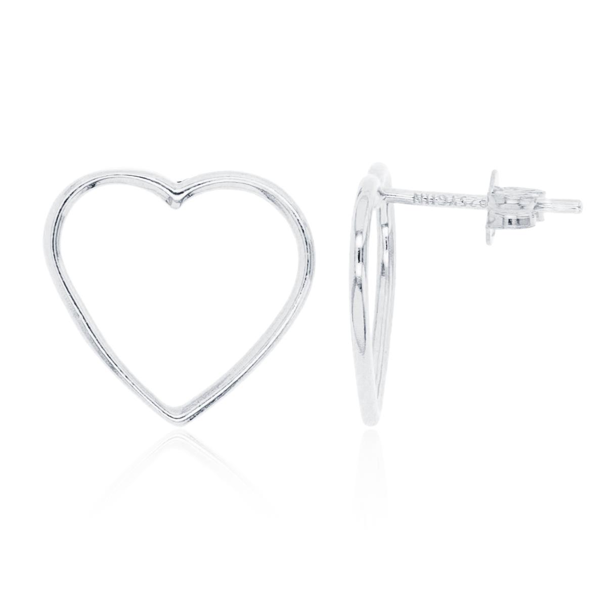Sterling Silver Silver Plated Open Heart Stud Earring