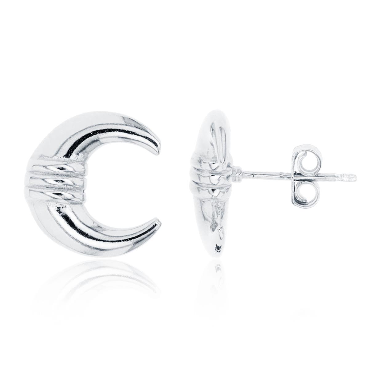 Sterling Silver Silver Plated Crescent Moon Stud Earring