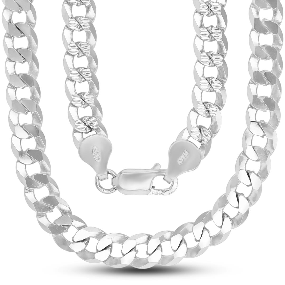 Sterling Silver Rhodium DC 7.10mm 180 Curb Pave 24" Chain