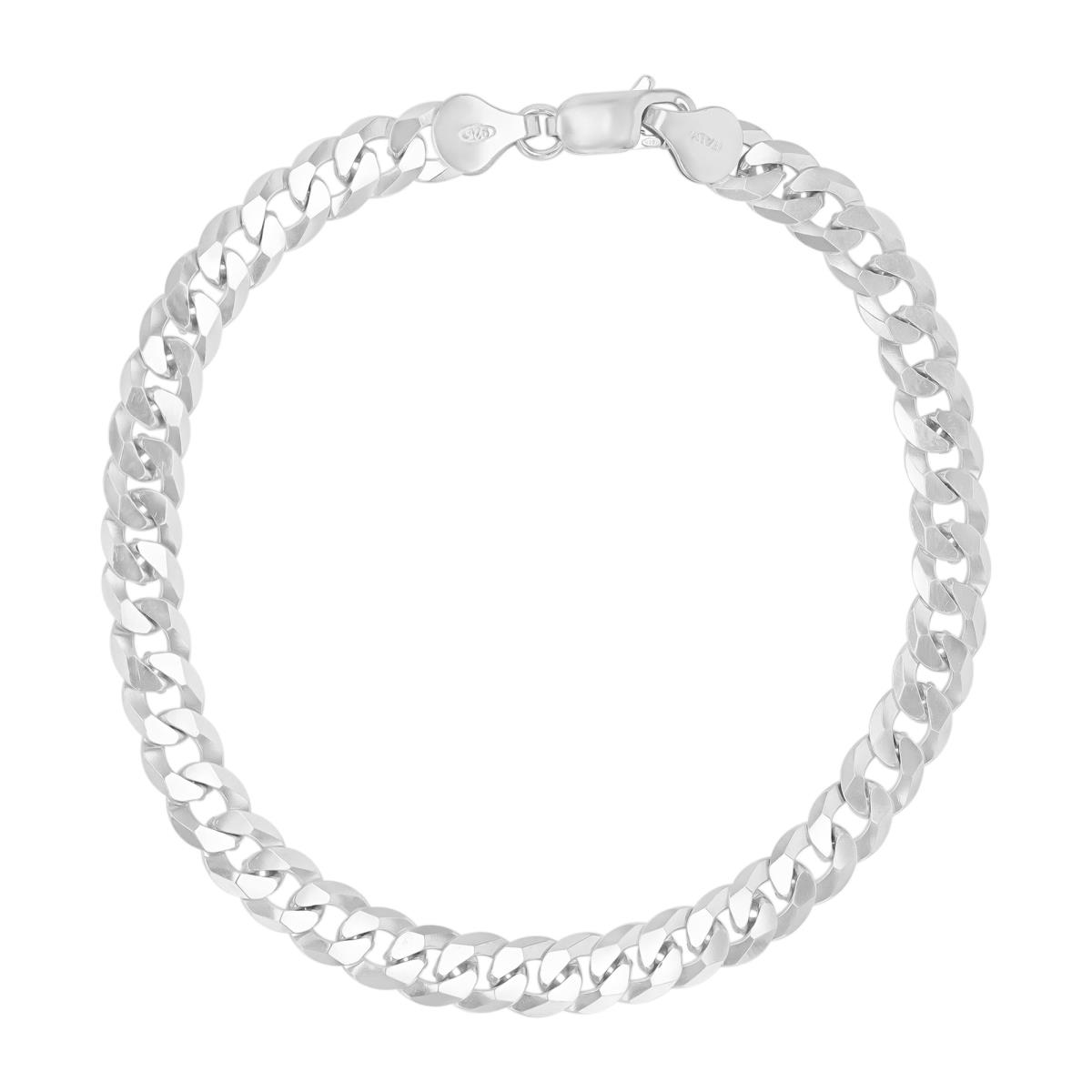 Sterling Silver Rhodium DC 7.10mm 180 Curb Pave 8.5" Chain