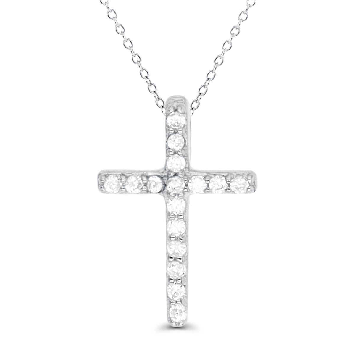 Sterling Silver Rhodium 12x9mm Petite Cross 13"+2" Necklace