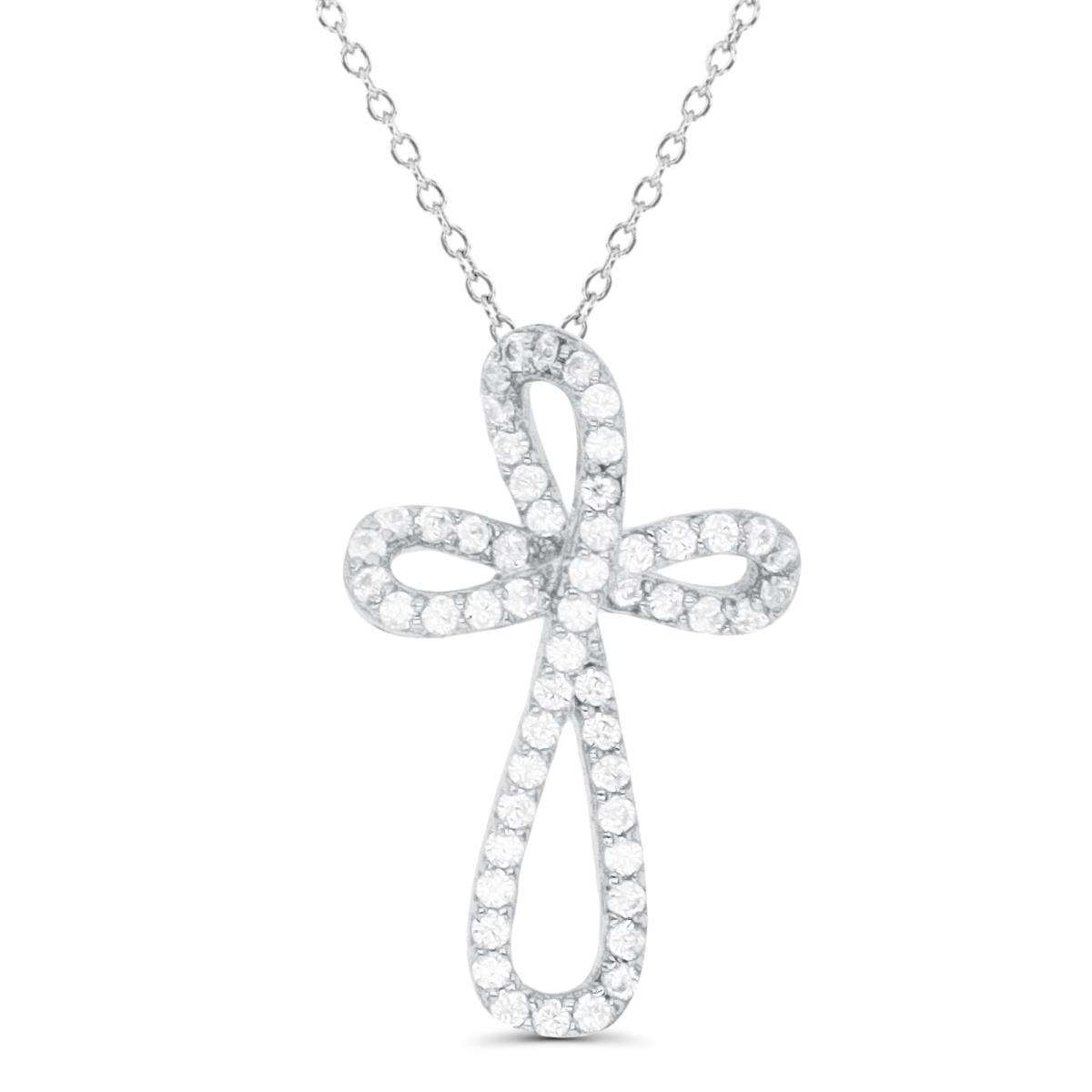 Sterling Silver Rhodium Rounded Cross 13"+2" Necklace
