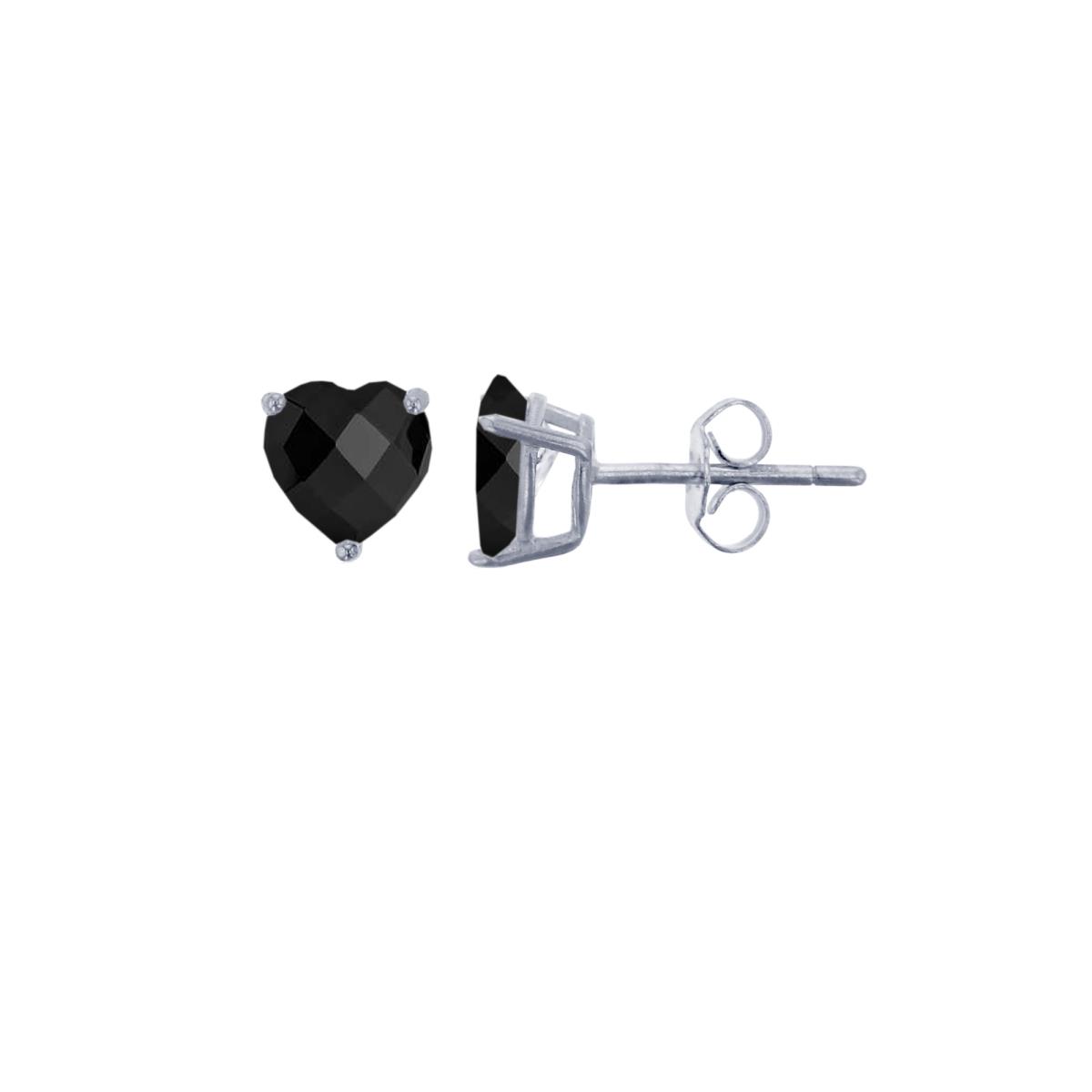 Sterling Silver Rhodium 6x6mm Black Spinel Heart Solitaire Stud