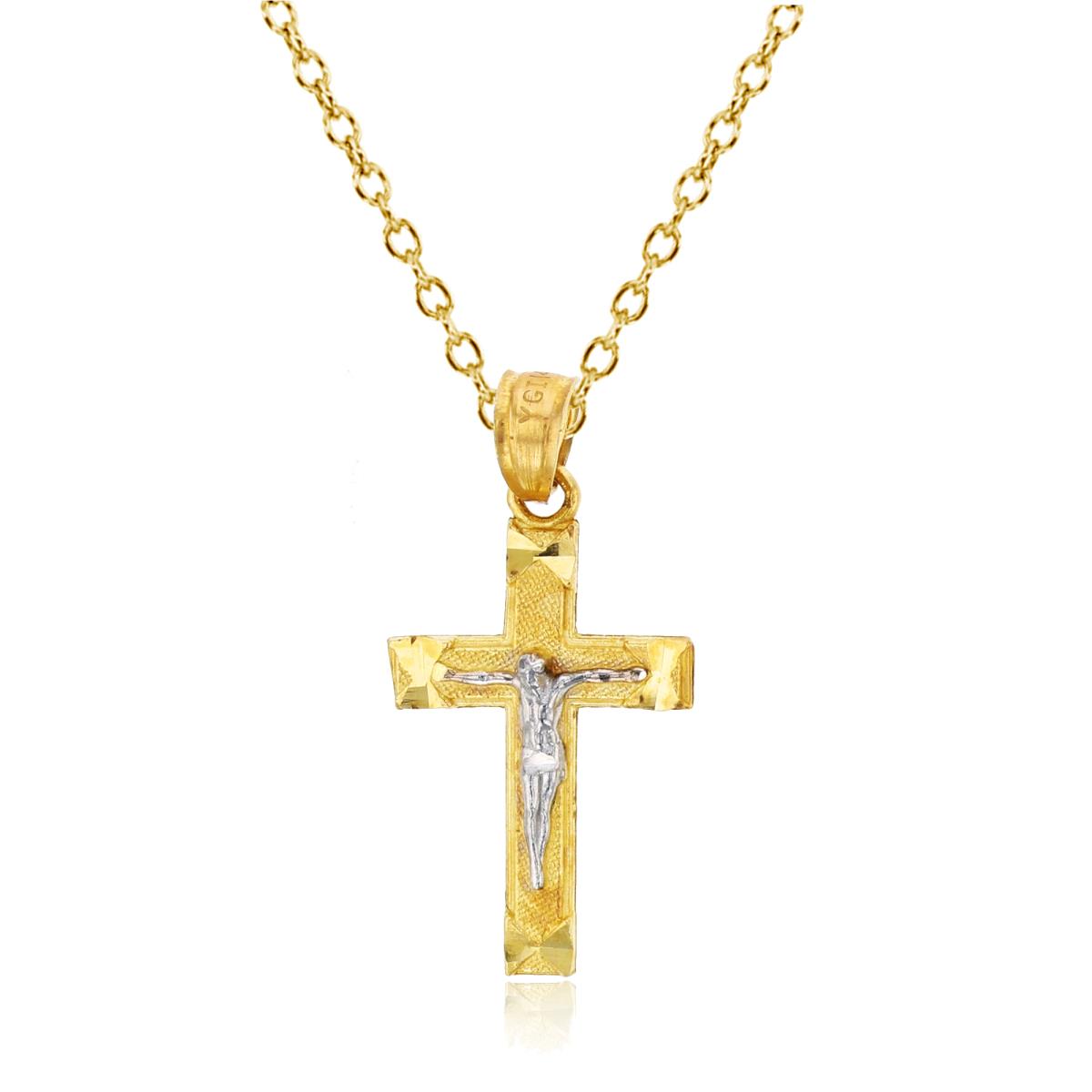 14K Gold Yellow & White DC Cross 16"+1"+1" Rollo Cable Necklace
