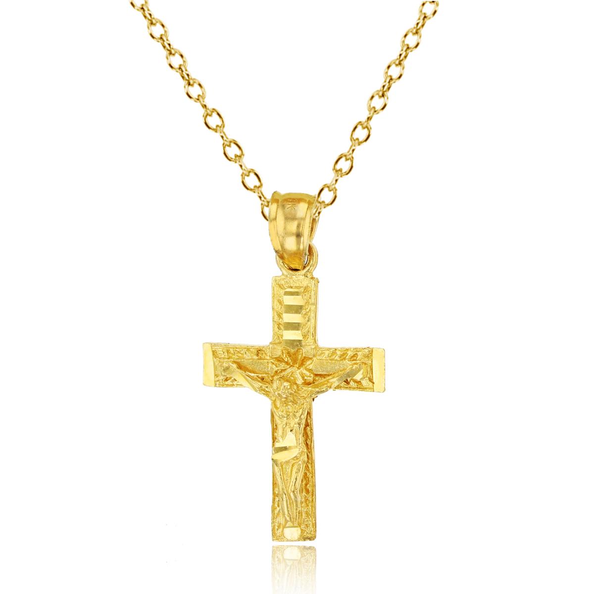 14K Yellow Gold Cross 16"+1"+1" Rolo Cable Necklace