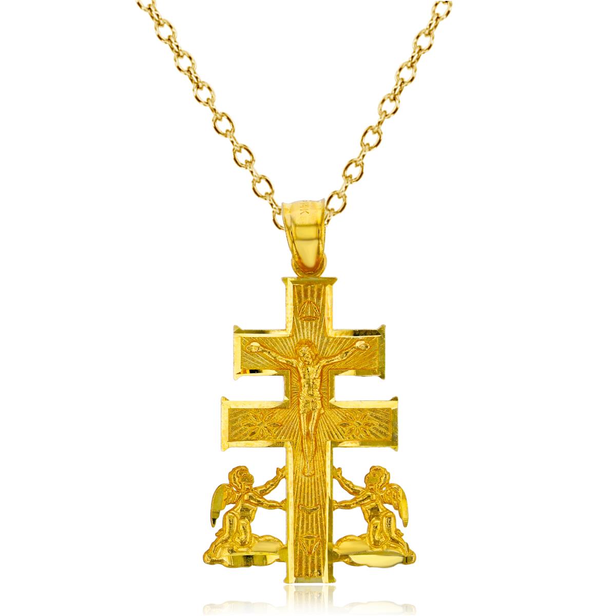 14K Gold Yellow Caravaca Cross 16"+1"+1" Rolo Cable Necklace