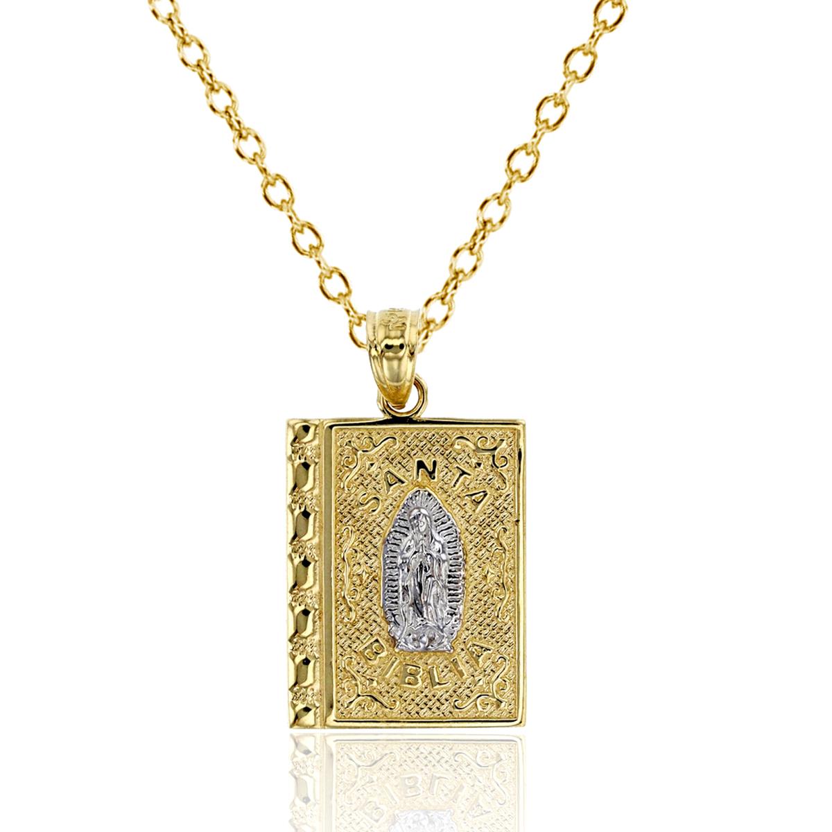 14K Two-Tone Gold Textured Santa Biblia with Jesus 16"+1"+1" Necklace