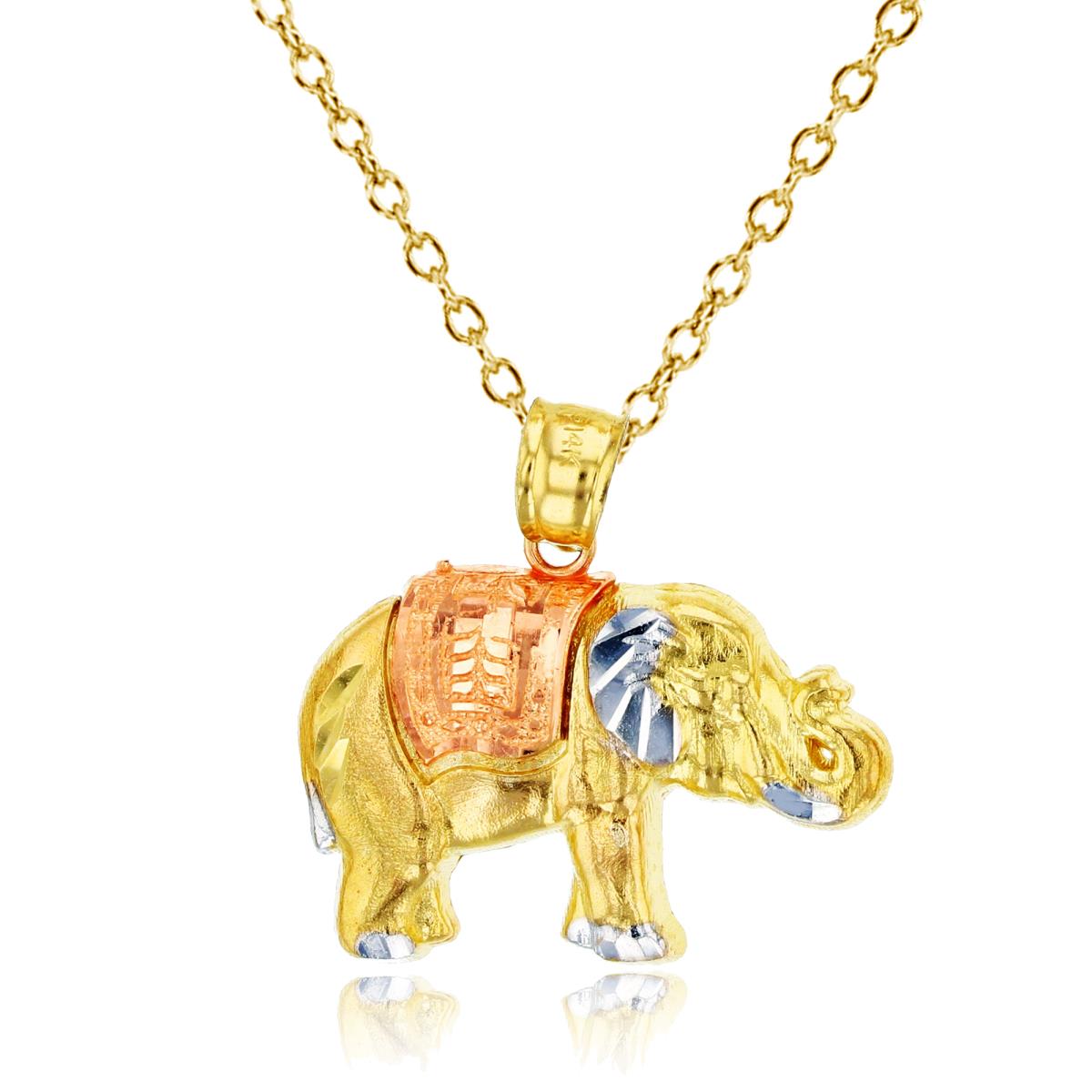 14K Tri-color Gold Elephant Dangling 16"+1"+1" Necklace