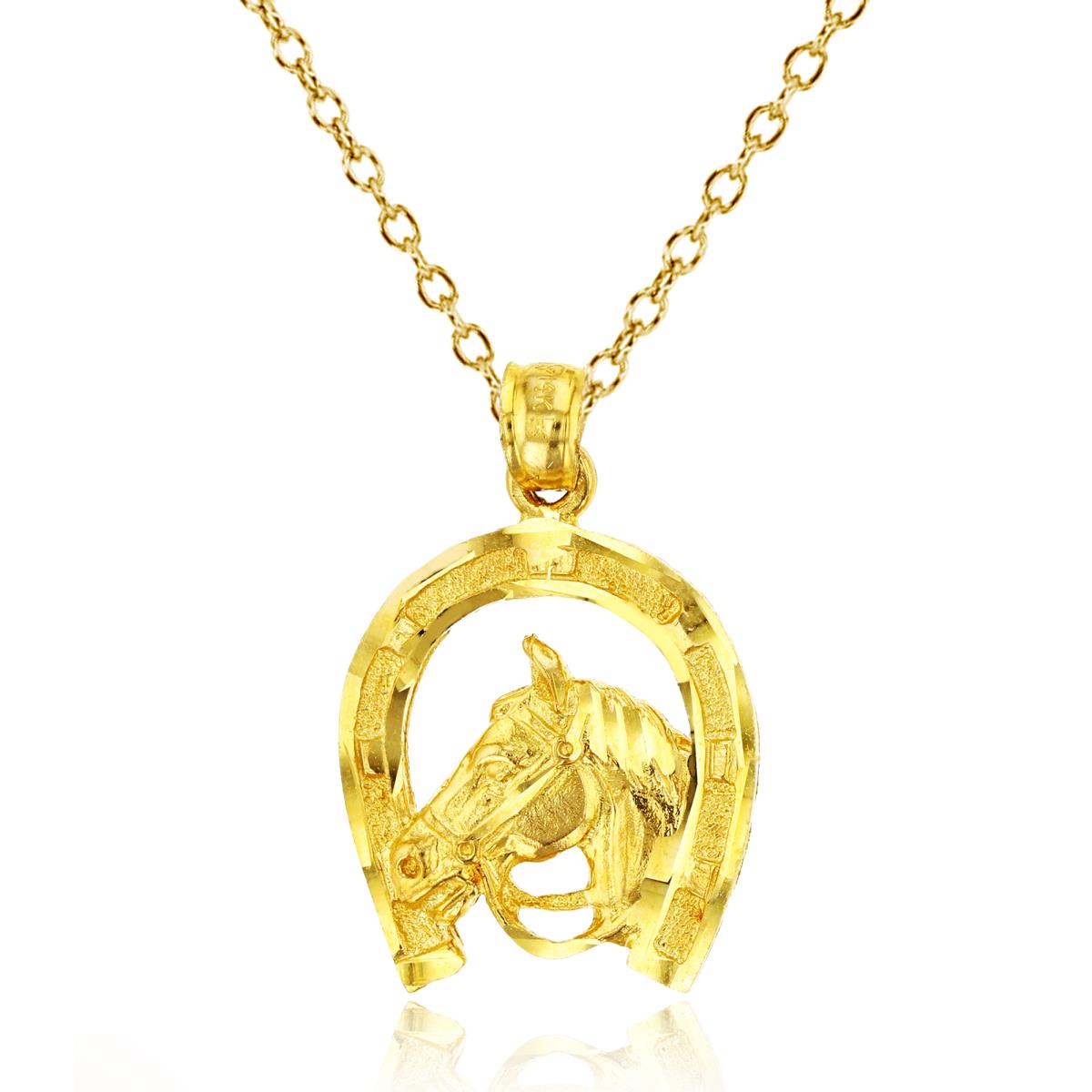 14K Yellow Gold Horse & Horseshoe Dangling 16"+1"+1" Necklace