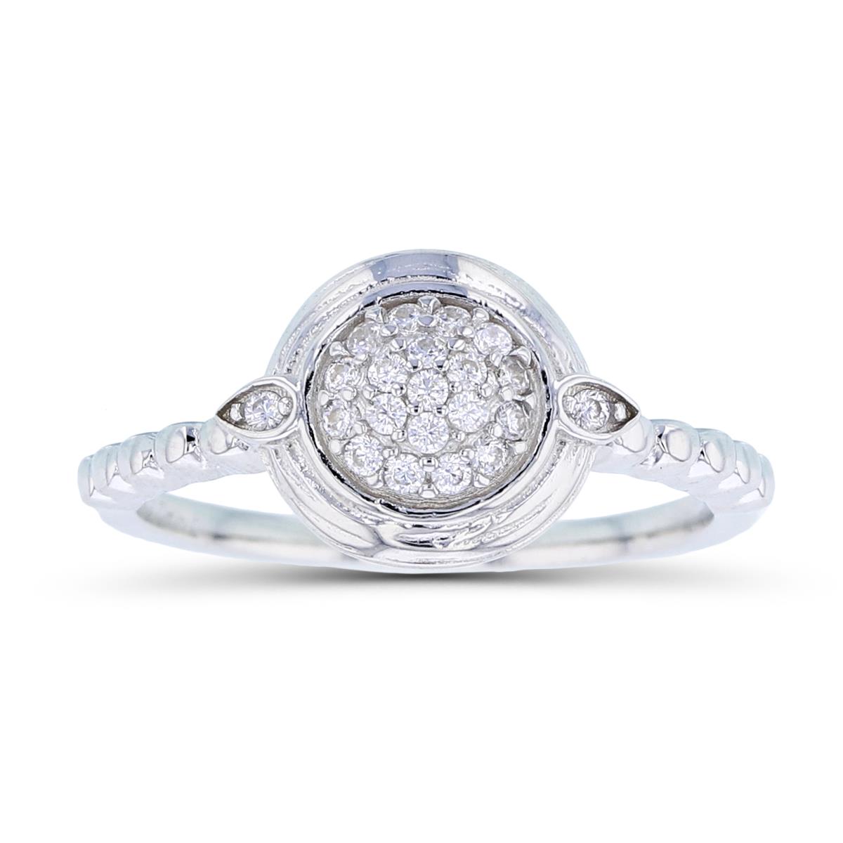 Sterling Silver Rhodium CZ Round Shaped Ring