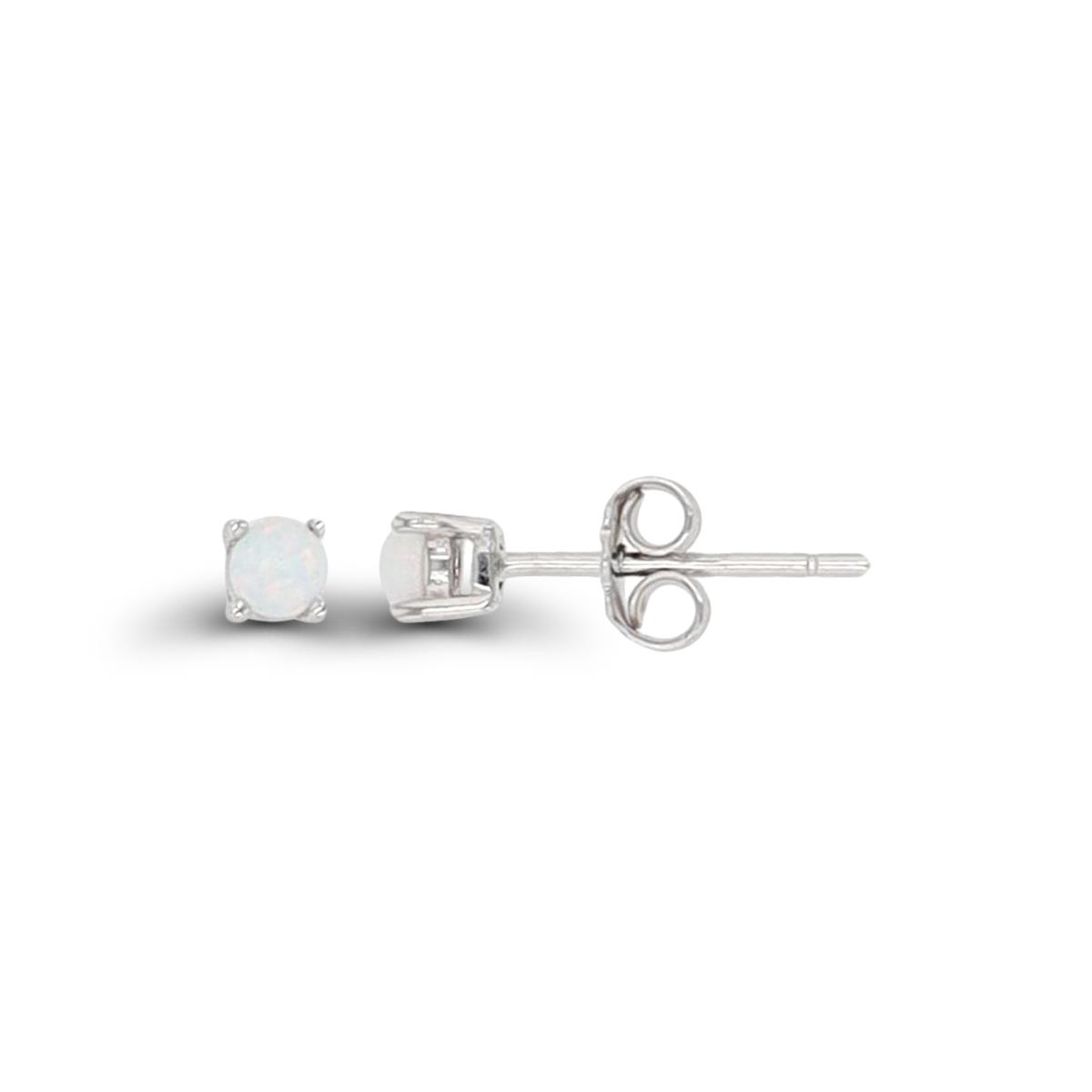 Sterling Silver Rhodium 3mm Round Created Opal Stud Earring