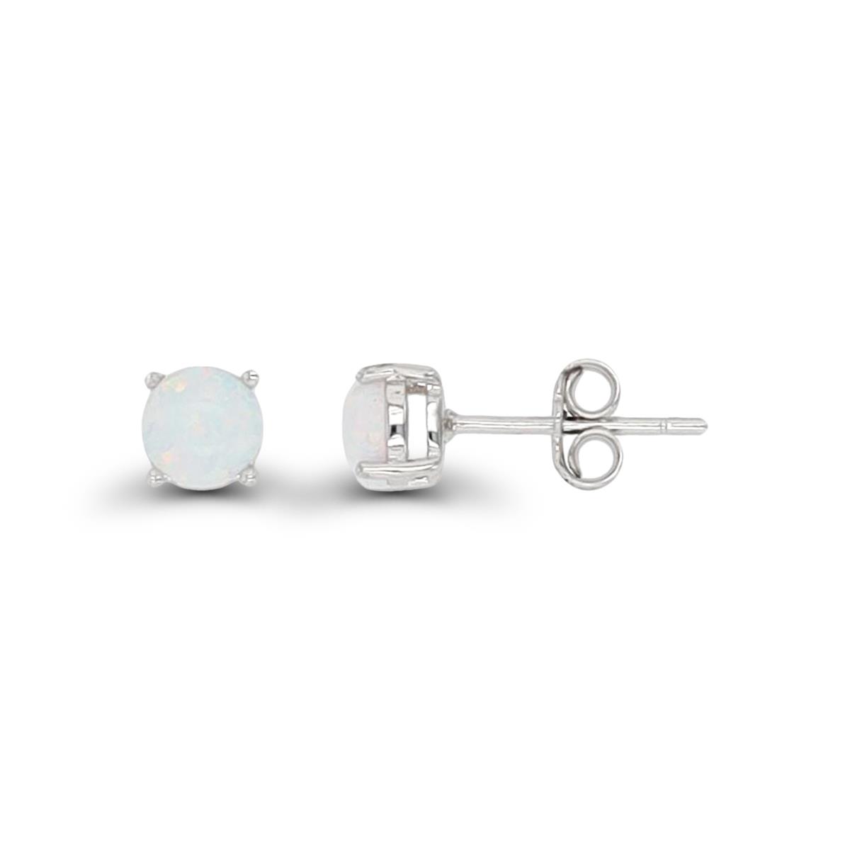 Sterling Silver Rhodium 5mm Round Created Opal Stud Earring