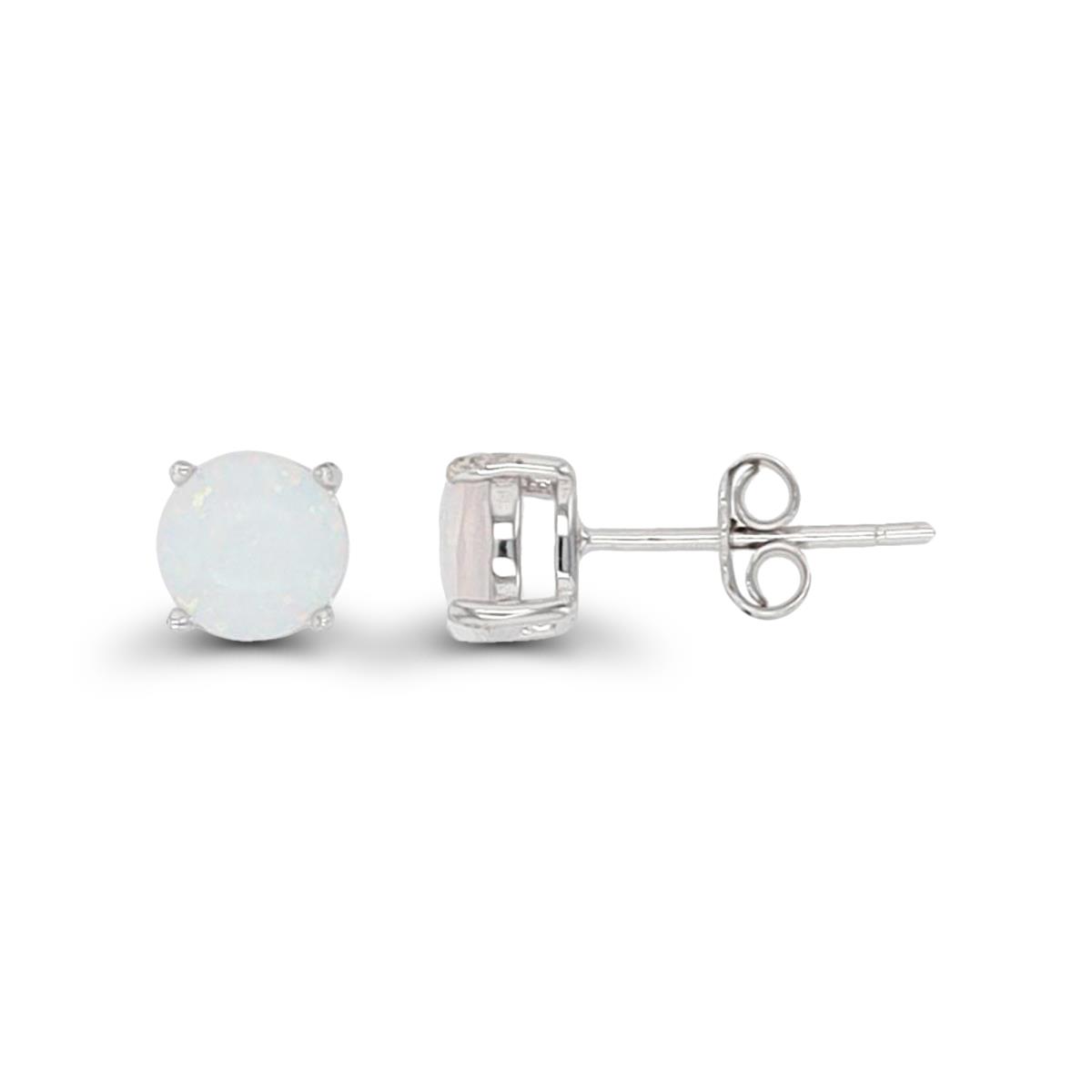 Sterling Silver Rhodium 6mm Round Created Opal Stud Earring