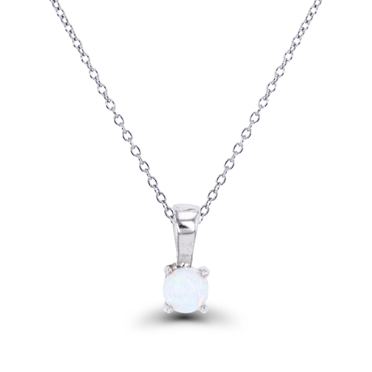 Sterling Silver Rhodium 4mm Round Created Opal 18" Necklace