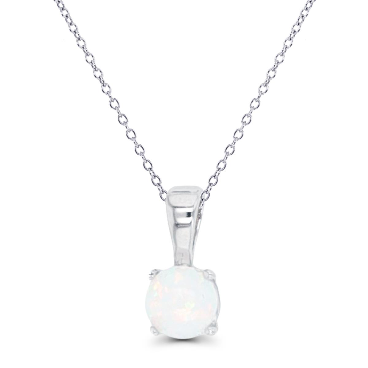 Sterling Silver Rhodium 5mm Round Created Opal 18" Necklace
