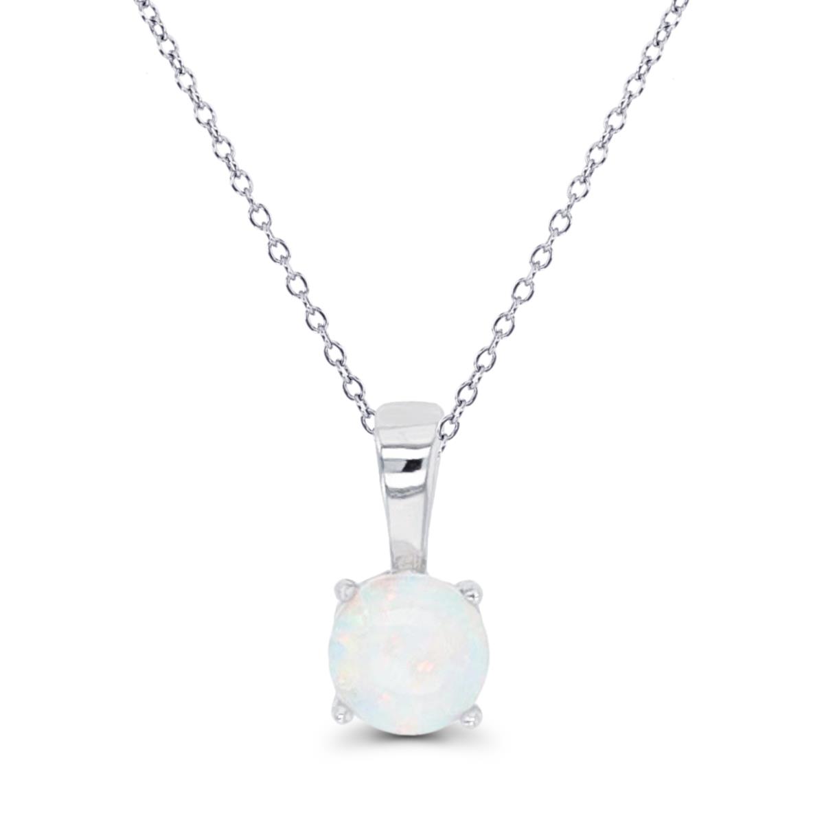 Sterling Silver Rhodium 6mm Round Created Opal 13"+2" Necklace