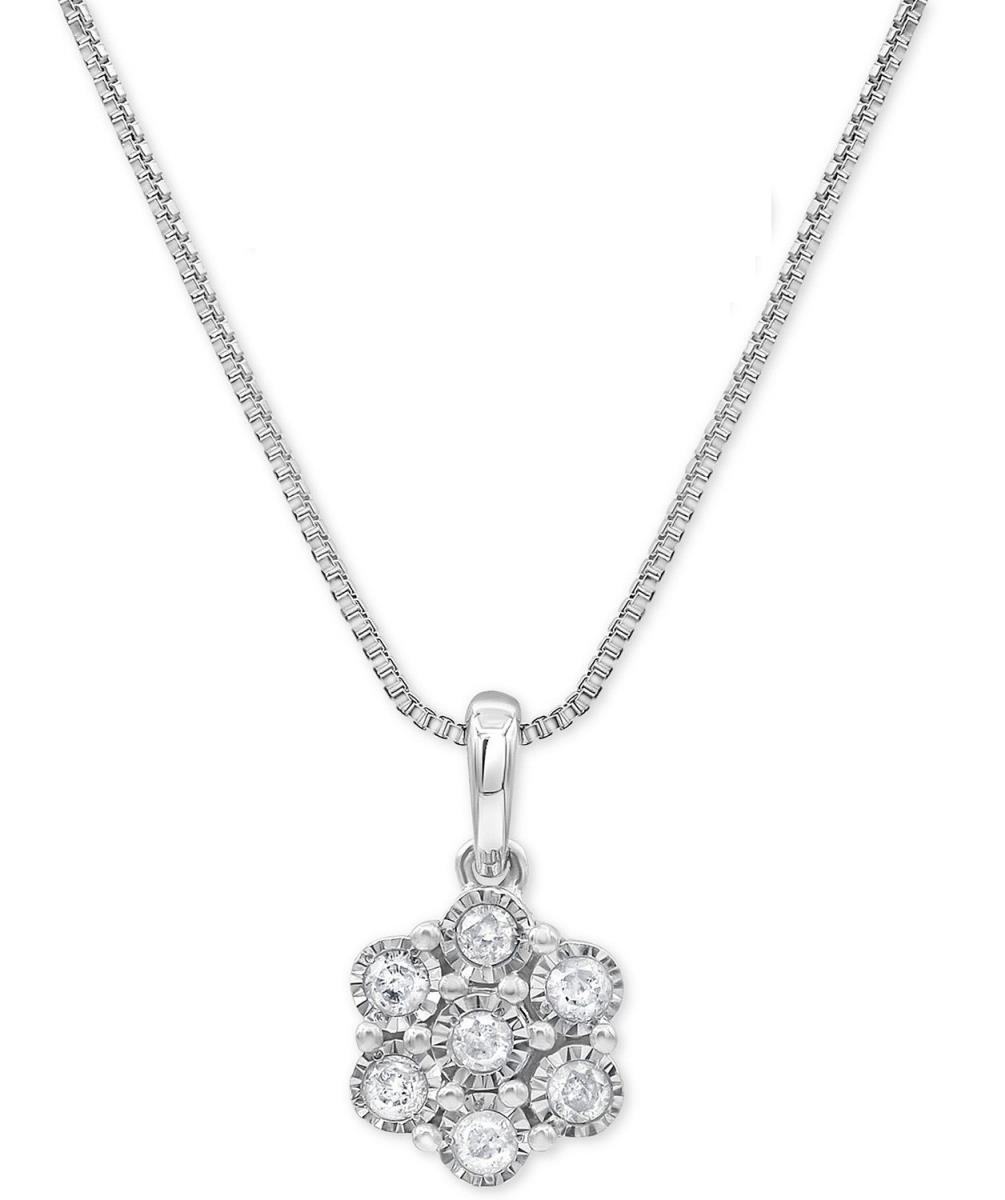 Sterling Silver Rhodium 0.05CTTW Diamonds Miracle Plate Flower 18" Necklace
