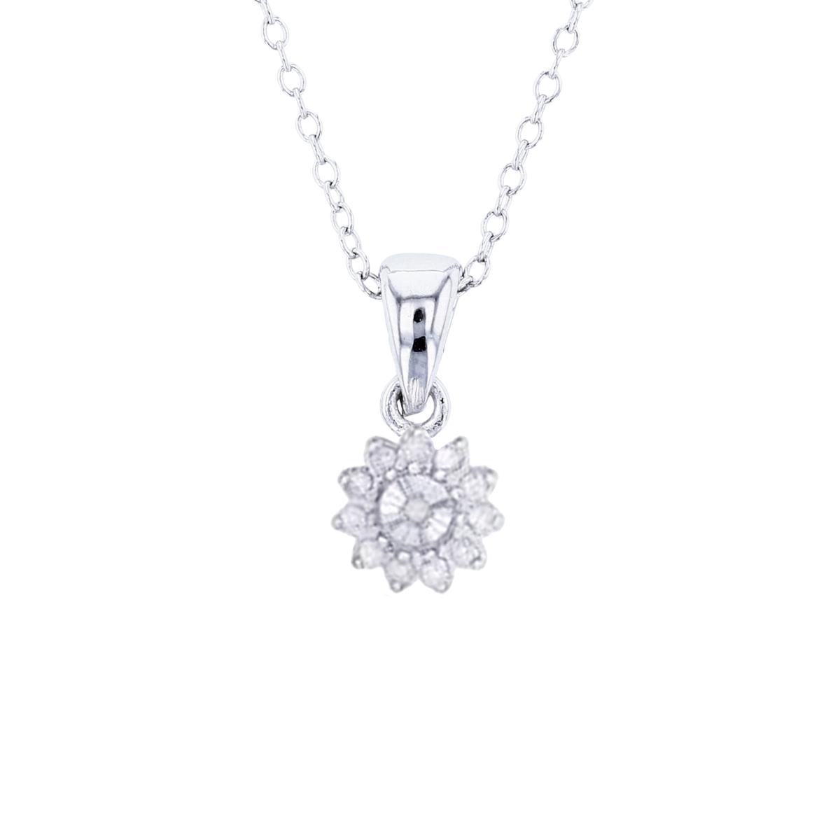 Sterling Silver Rhodium 0.06CTTW Diamonds Miracle Plate Flower 18" Necklace