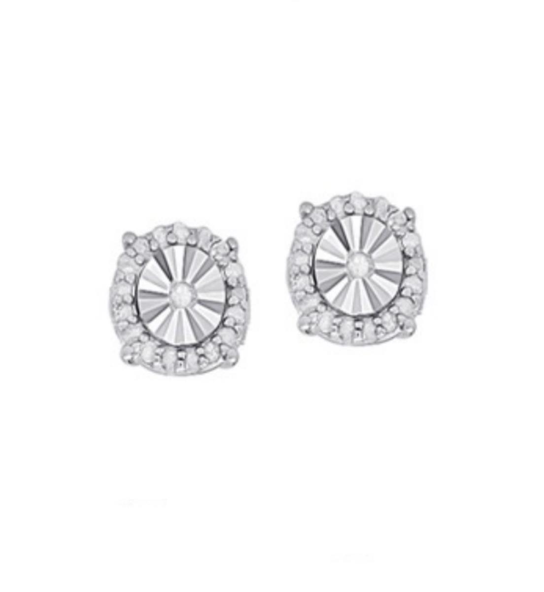 Sterling Silver Rhodium 0.09CTTW Diamonds Miracle Plate Halo Stud Earring