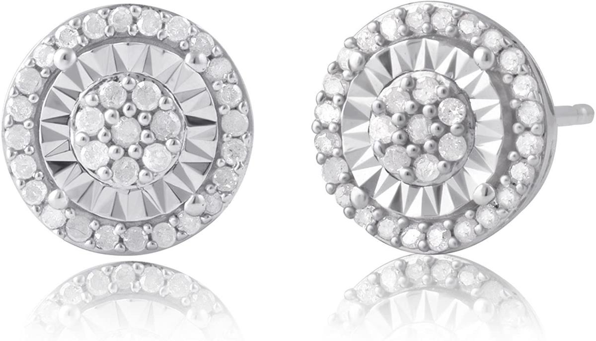 Sterling Silver Rhodium 0.08CTTW Diamonds Miracle Plate Circle Stud Earring