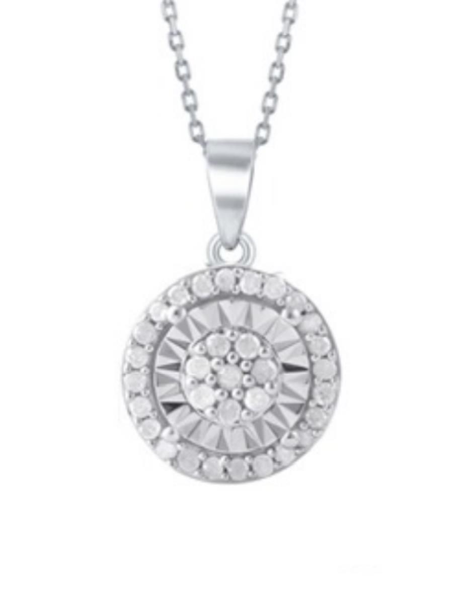 Sterling Silver Rhodium 0.06CTTW Diamonds Miracle Plate Circle 18" Necklace