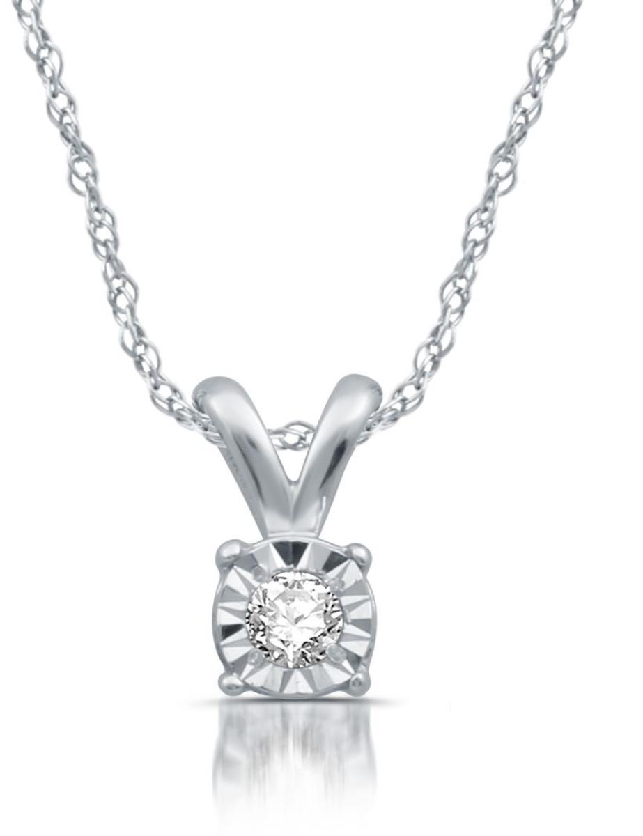 Sterling Silver Rhodium 0.007CTTW Diamond Center Miracle Plate 18" Necklace