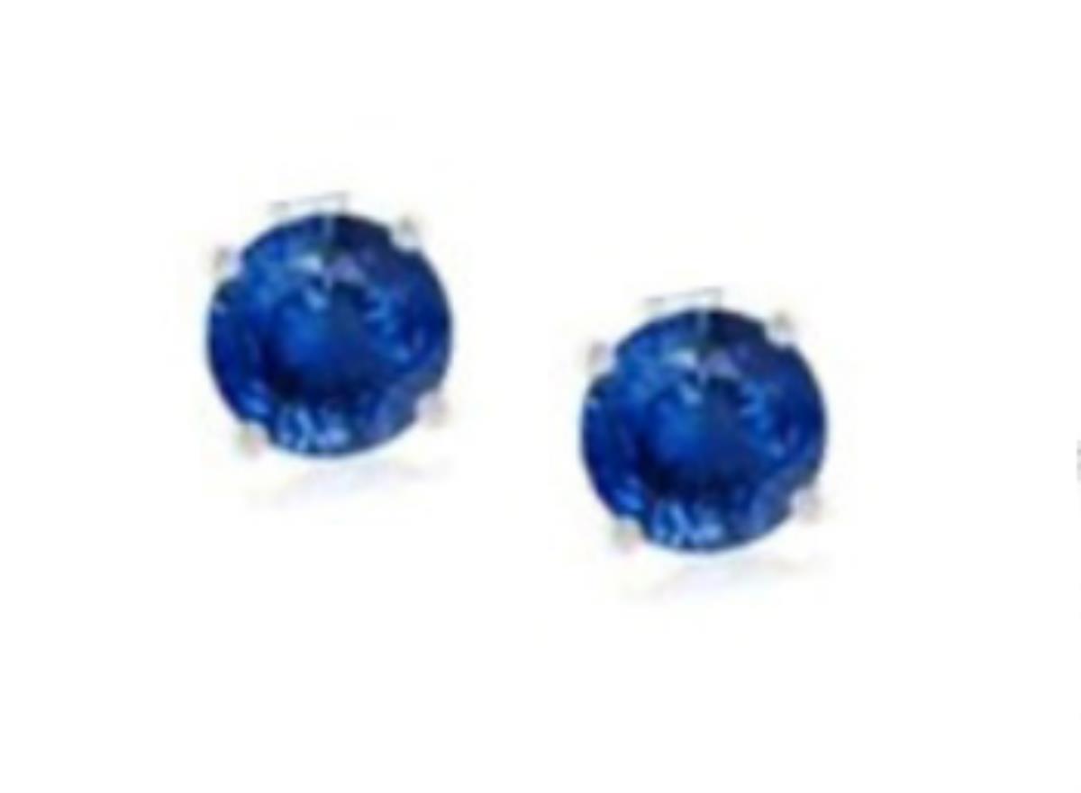 14K White Gold 4mm Rd Sapphire Solitaire Stud Earring