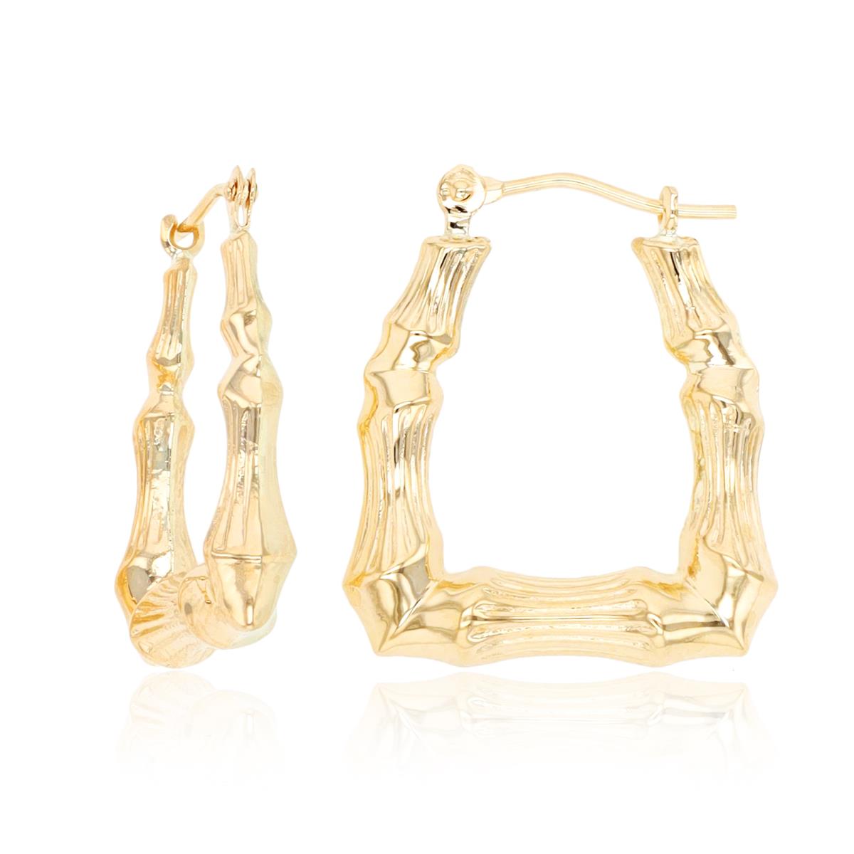 14K Yellow Gold 20x4mm Bamboo Squared Hoop Earring