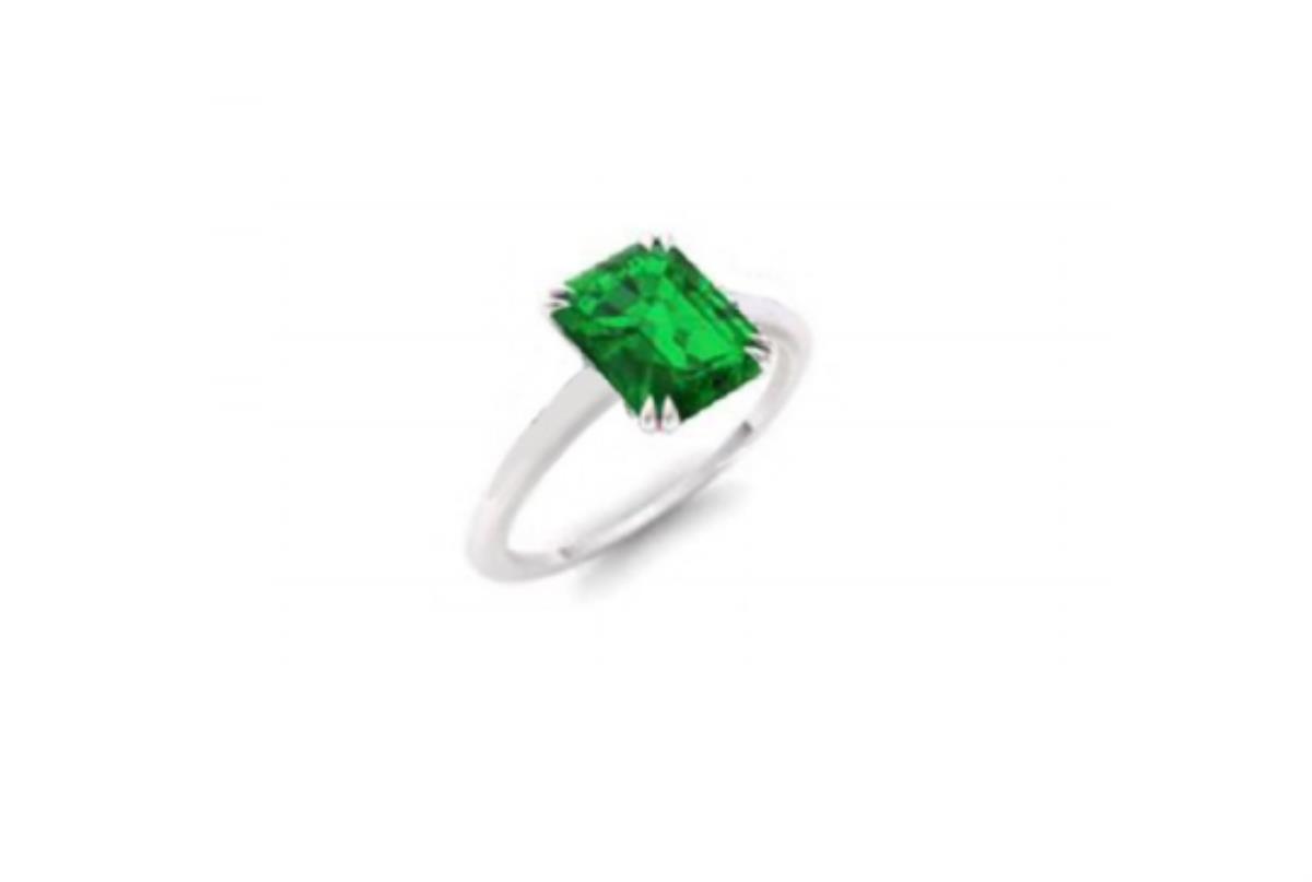 14K White Gold 9x7mm Oct Created Emerald Solitaire Ring