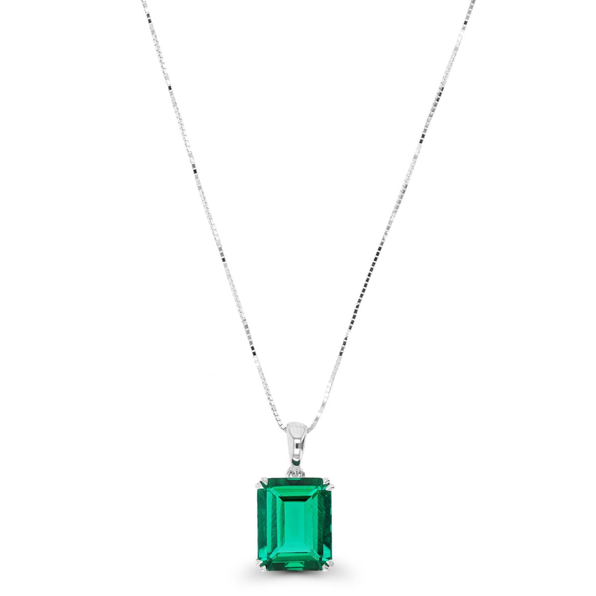 14K White Gold 10x8mm Oct Created Emerald Solitaire 16"+1"+1" Necklace