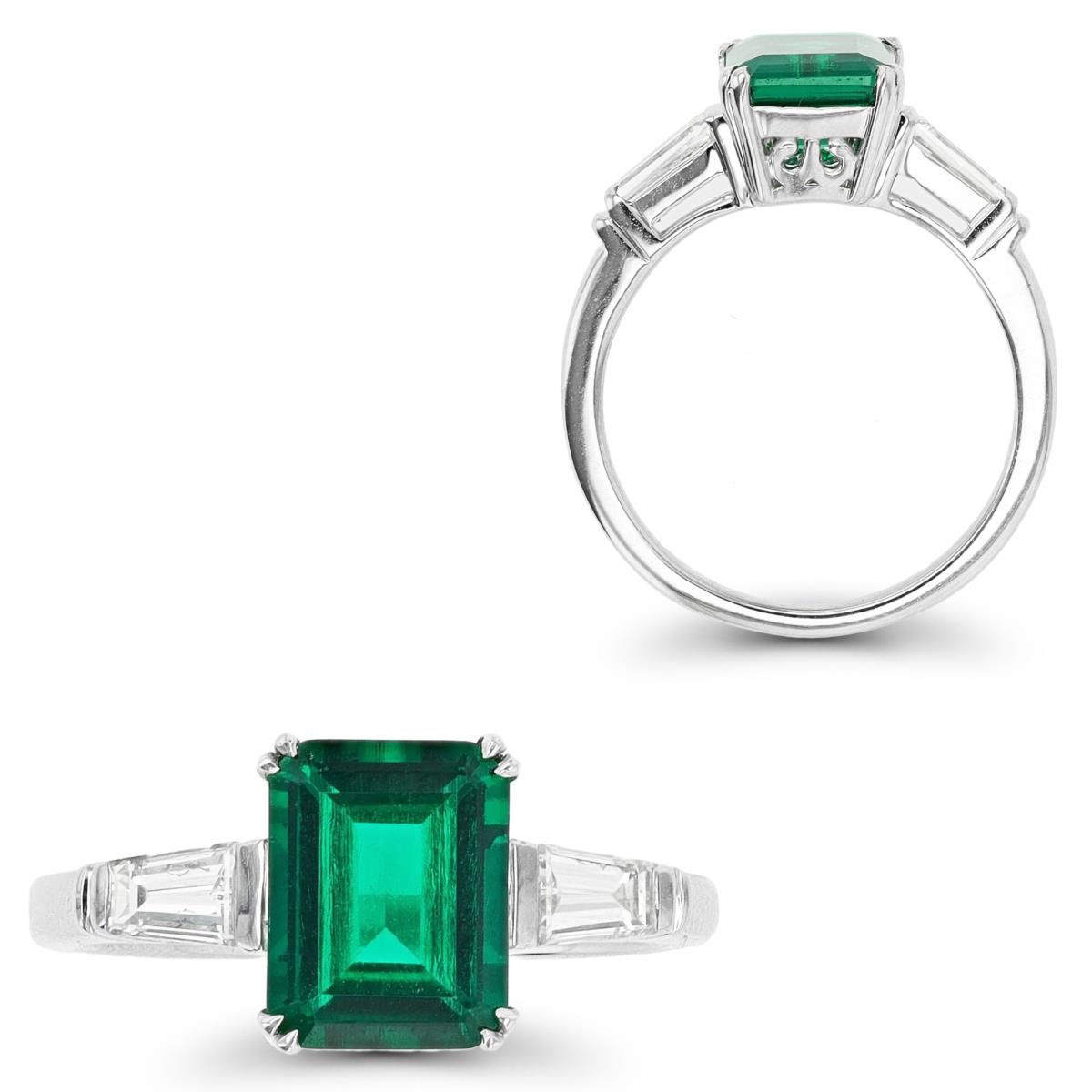 14K White Gold 9x7mm Oct Created Emerald & 0.36CTTW TBG Diamond  Ring