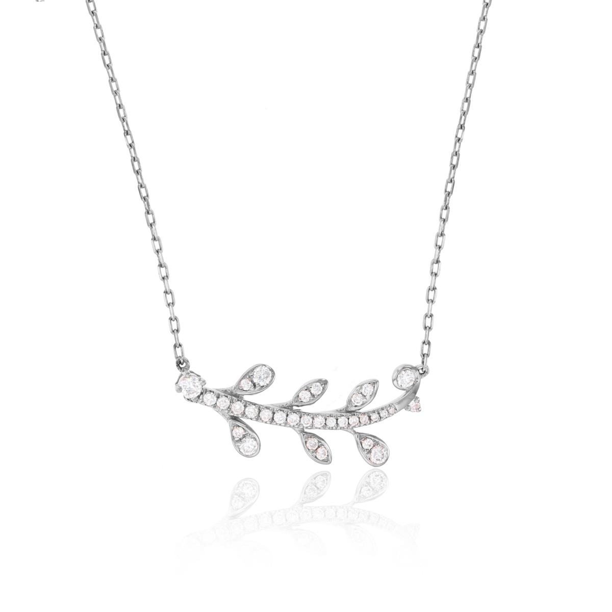Sterling Silver Rhodium 0.12 CTTW Rnd Diamonds Leaves 18"Necklace