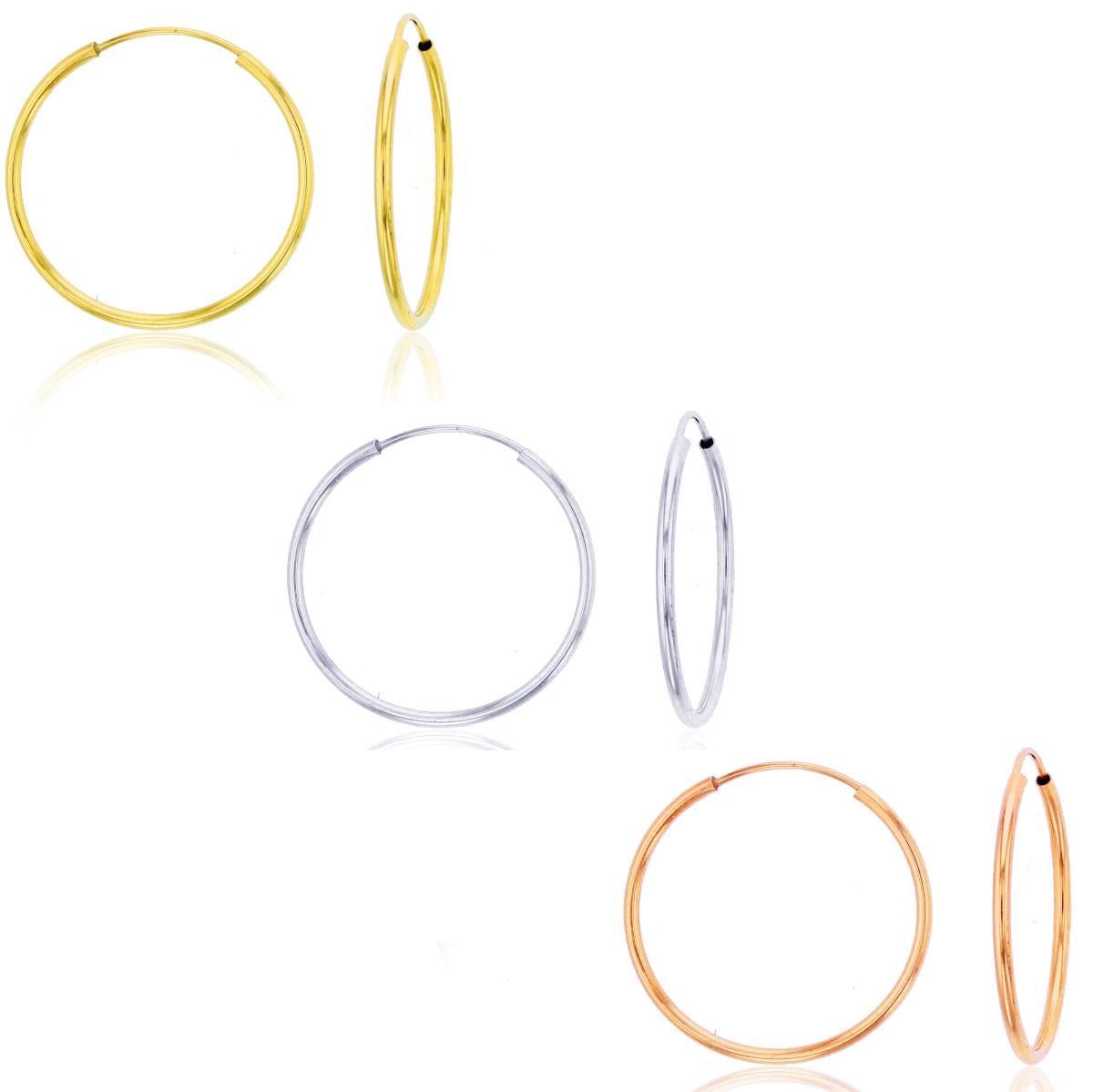14K Gold Tricolor 12mm White, Yellow, Rose Hoop Earring Set