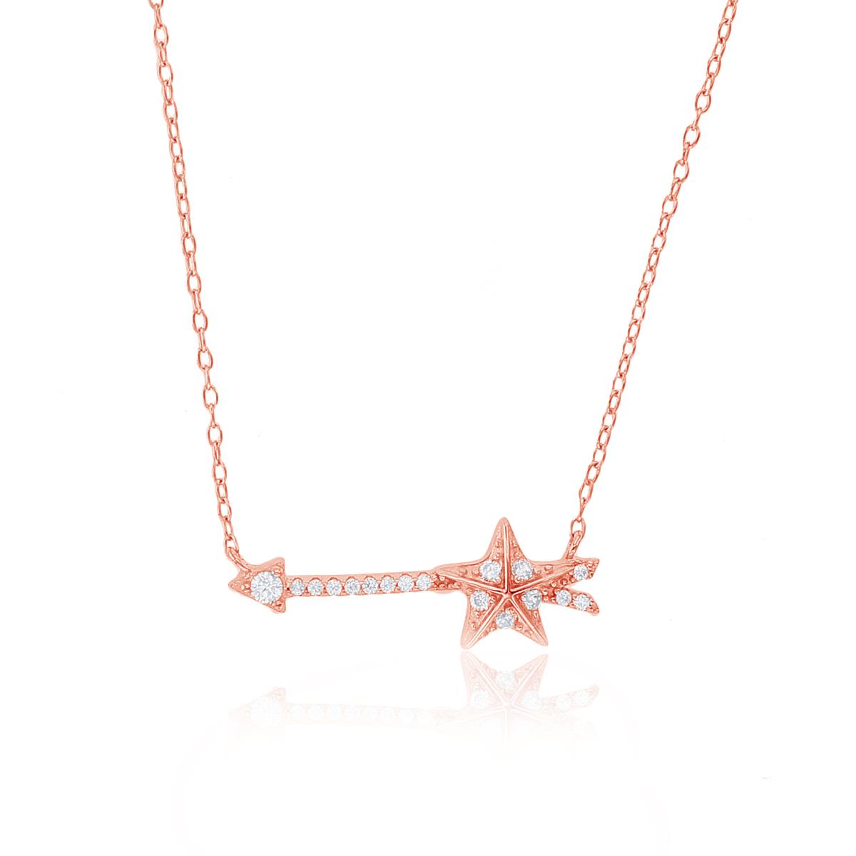 Sterling Silver Rose Rnd White CZ Arrow with Star18"Necklace
