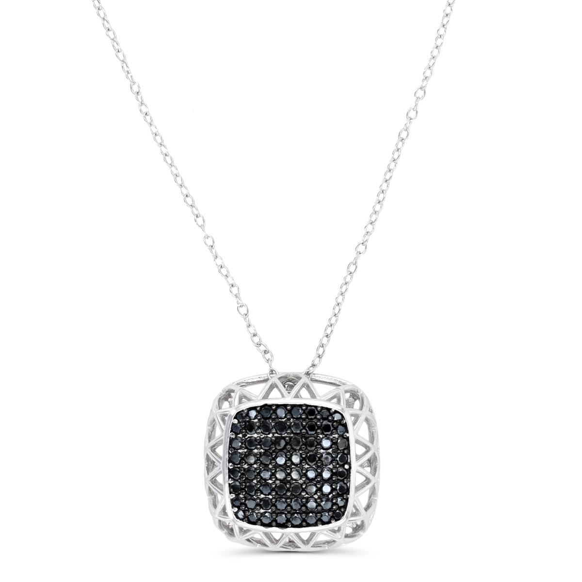Sterling Silver Rhodium & Black Black Spinel Micropave Domed Cushion with Gallery18"Necklace