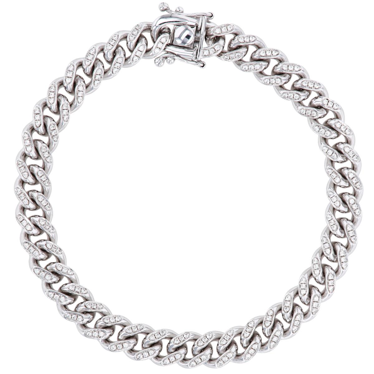 Sterling Silver Rhodium 1.13CTTW Diamonds Pave 8.5" 250 Miami Cuban Chain Bracelet