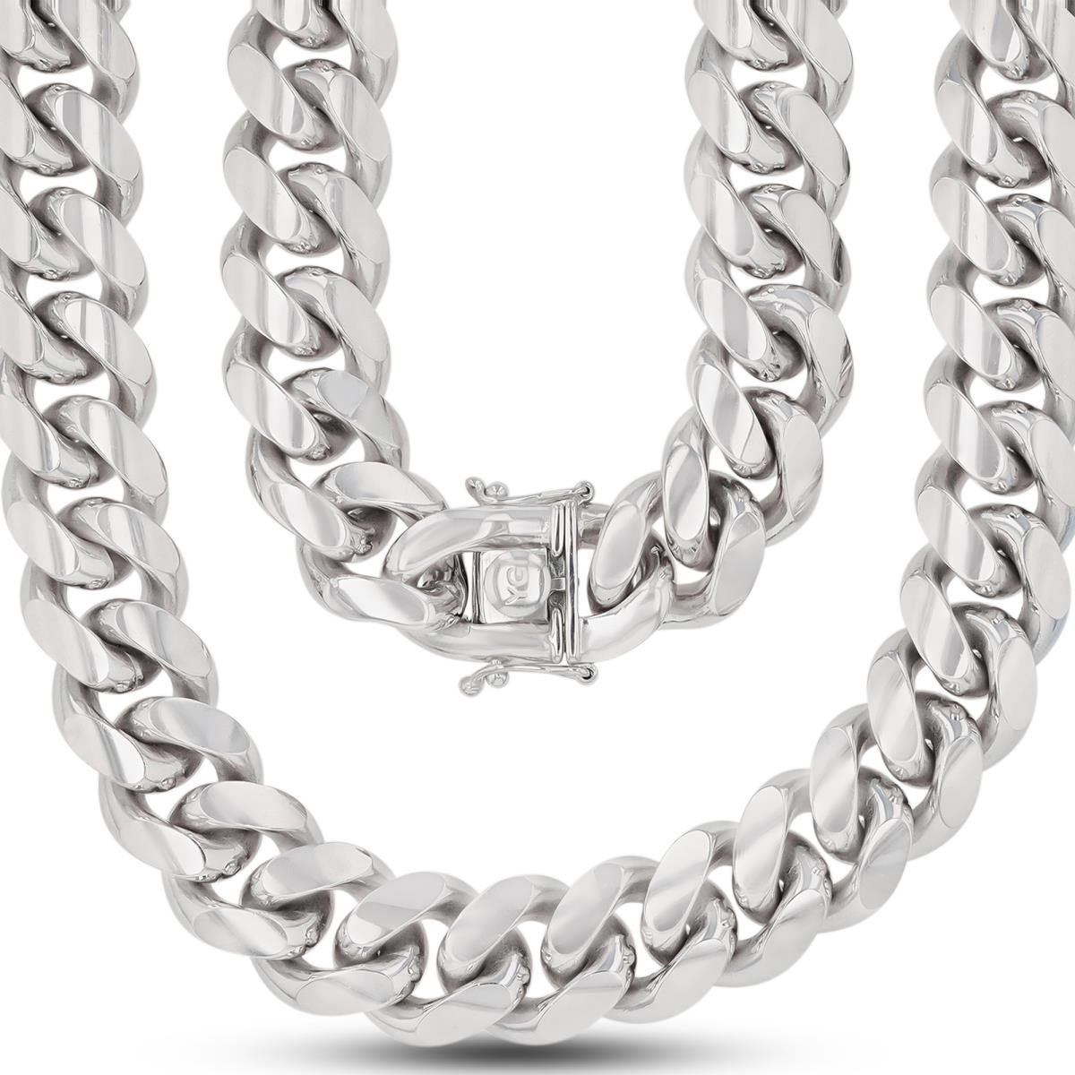 Sterling Silver Rhodium 15mm 450 Gauge 28" Miami Cuban Chain 
