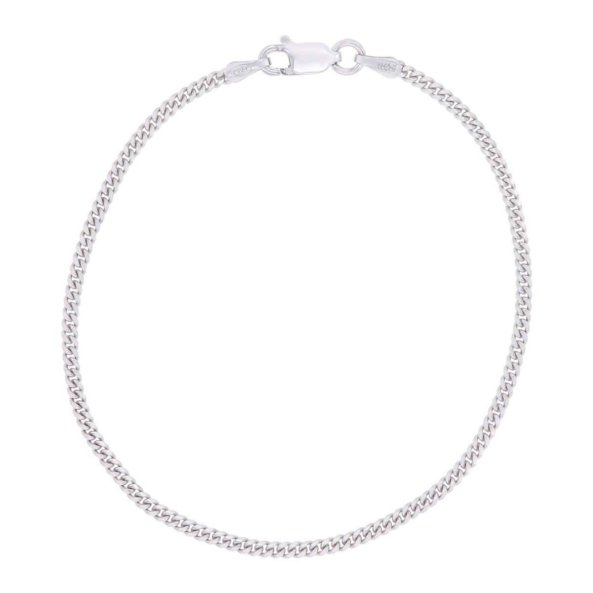 Sterling Silver Rhodium 2.00mm 060 Miami Cuban 10" Chain Anklet