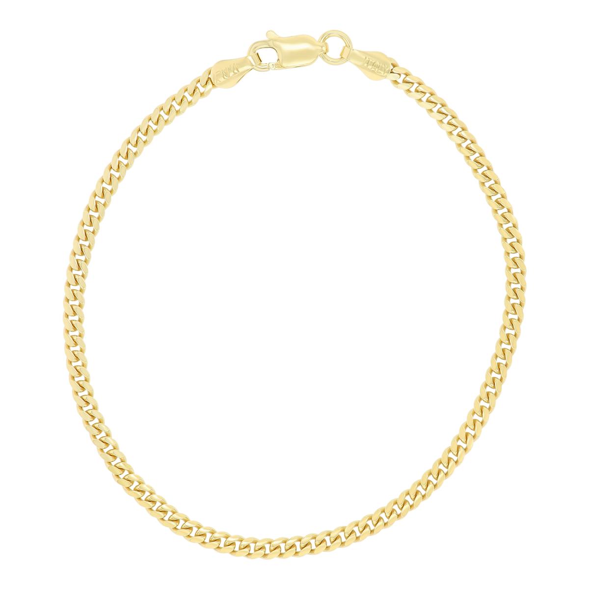 Sterling Silver Yellow 2.70mm 080 Miami Cuban 10" Chain Anklet