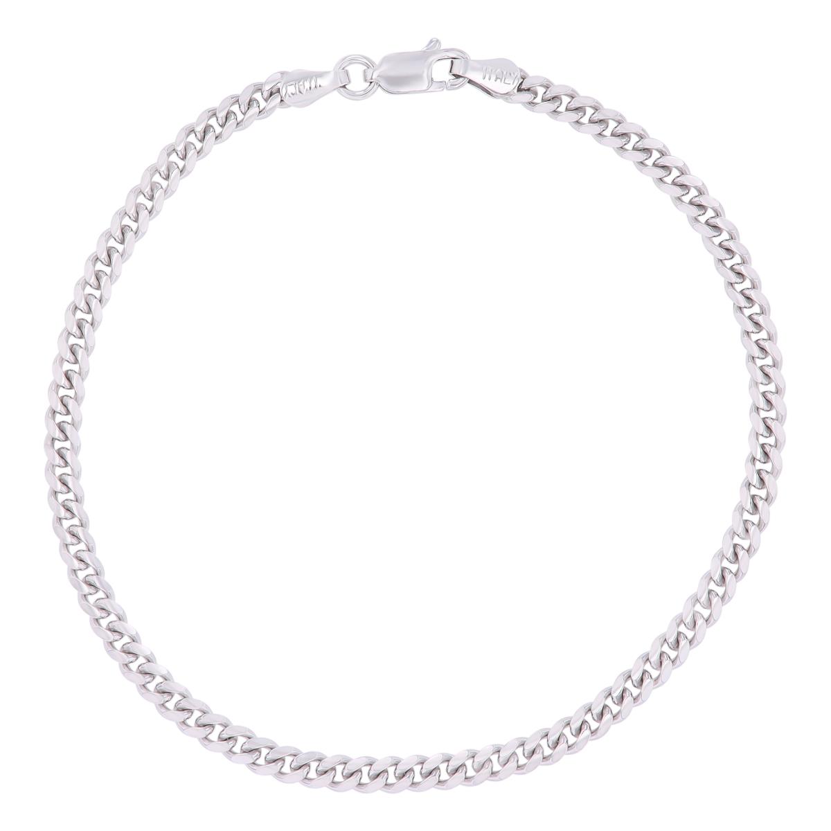 Sterling Silver Rhodium 3.50mm 100 Miami Cuban 10" Chain Anklet