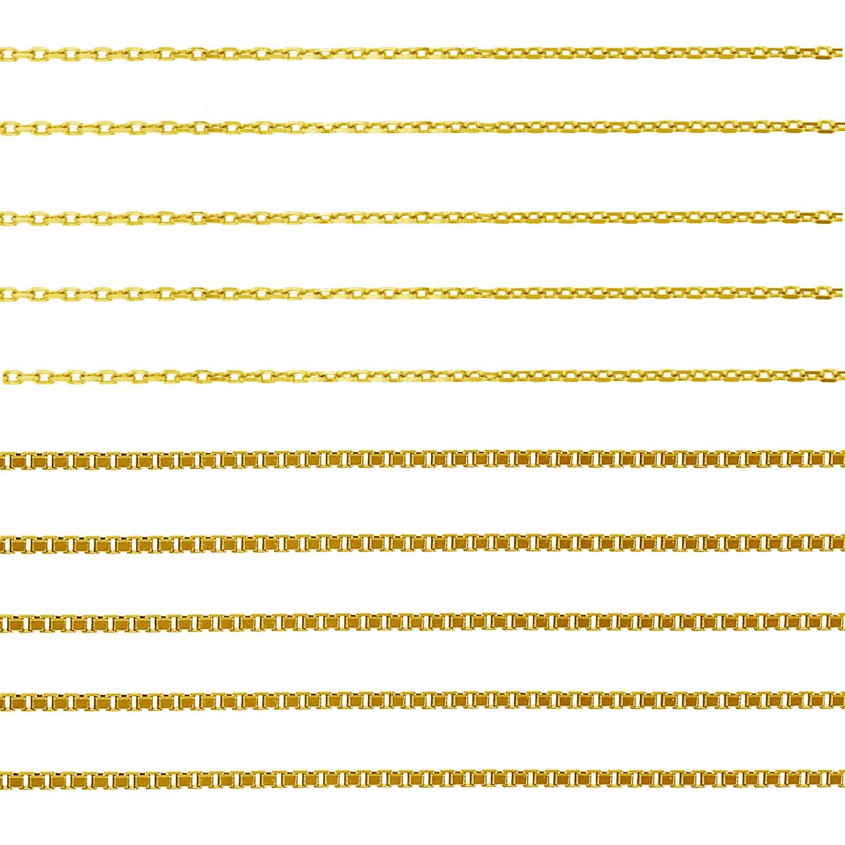 Sterling Silver Yellow 1-Micron 18" Set of 5 Box & 5 Cable Chains