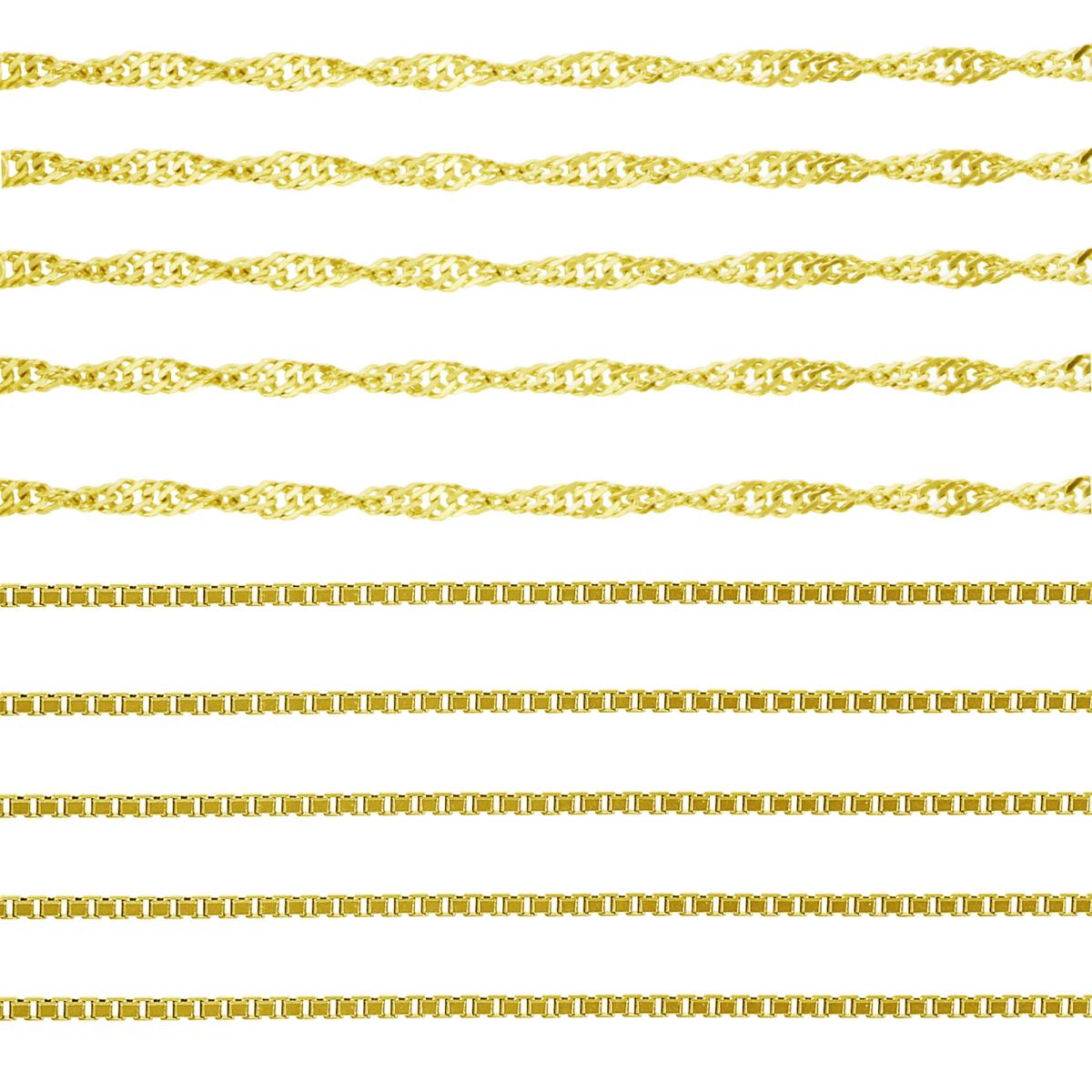 Sterling Silver Yellow 1-Micron 18" Set of 5 Box & 5 Singapore Chains