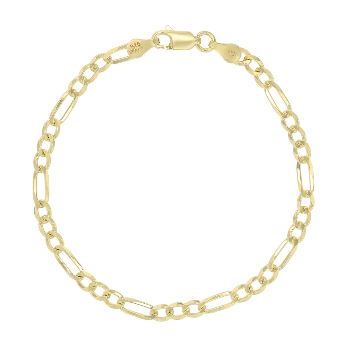 Sterling Silver Yellow 3.5mm 100 Figaro 10" Chain Anklet