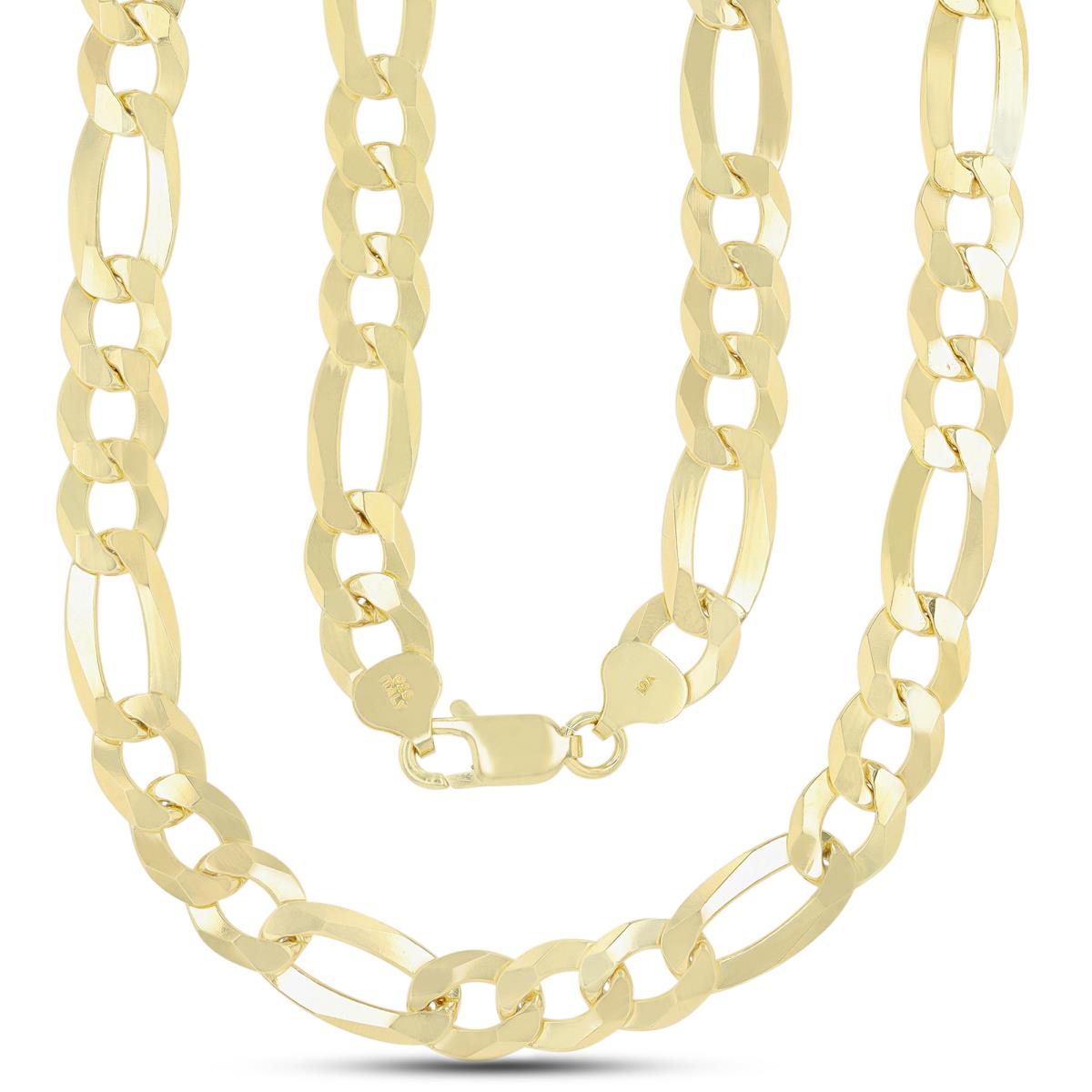 Sterling Silver Yellow 9.7mm 250 Figaro 24" Chain 