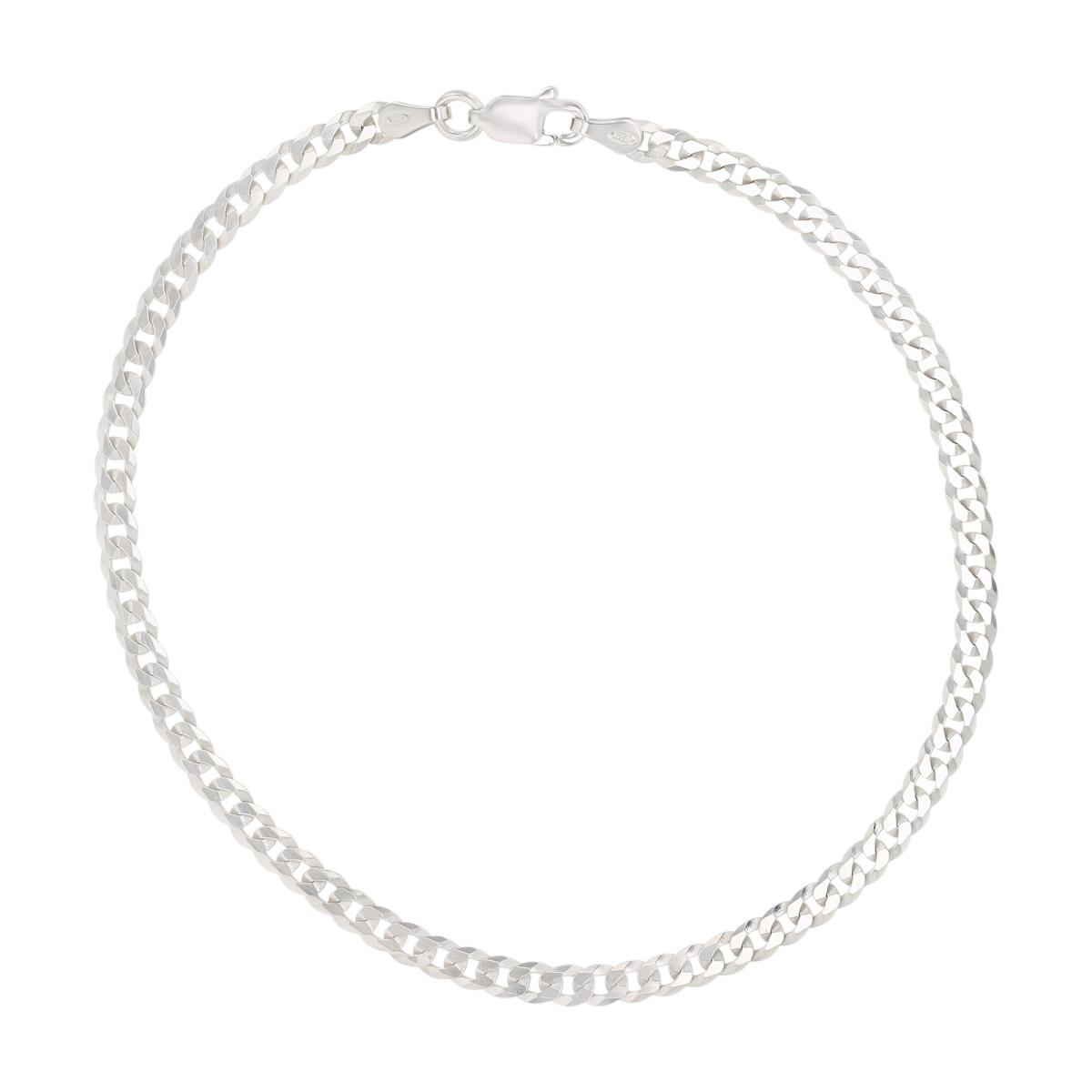 Sterling Silver Rhodium 3.5mm 7"080 Flat Curb Chain Anklet