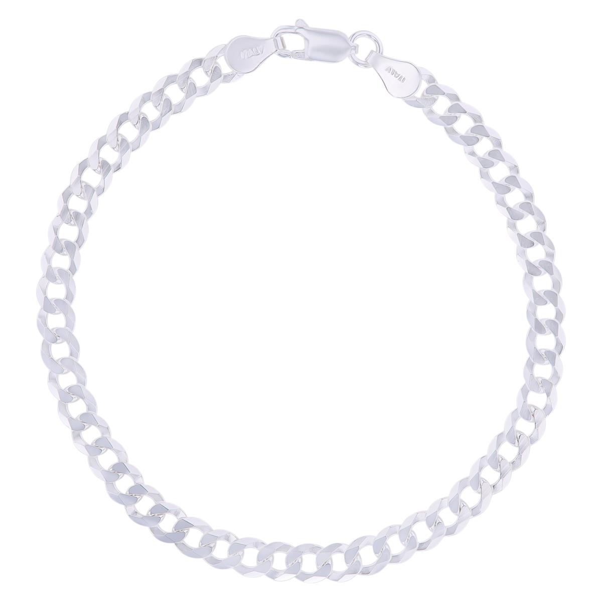 Sterling Silver Rhodium 5mm 150 Flat Curb 10"Chain Anklet